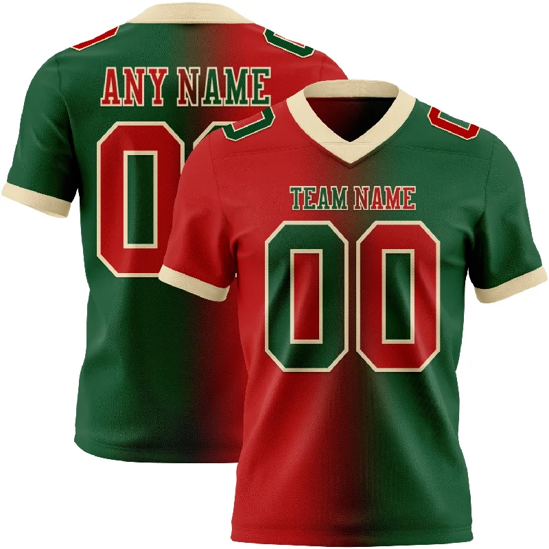 Football Jersey For Practice-Custom Green Red-Cream Mesh Authentic Gradient Fashion Football Jersey