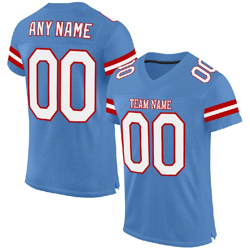 Football Jersey With Color Block Pattern-Custom Light Blue White-Red Mesh Authentic Football Jersey