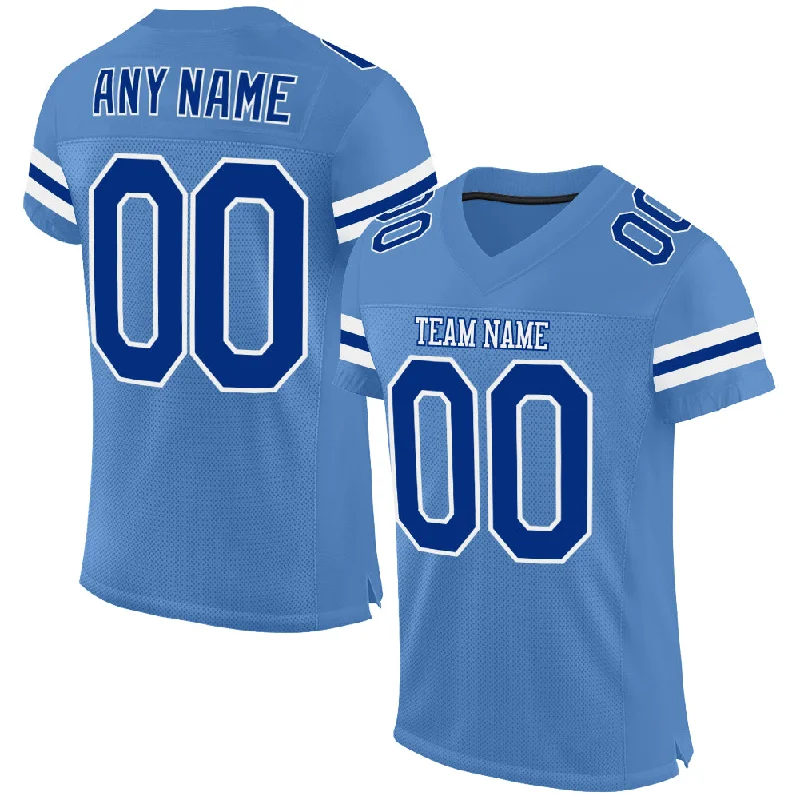 Football Jersey With Classic Pinstripes-Custom Light Blue Royal-White Mesh Authentic Football Jersey