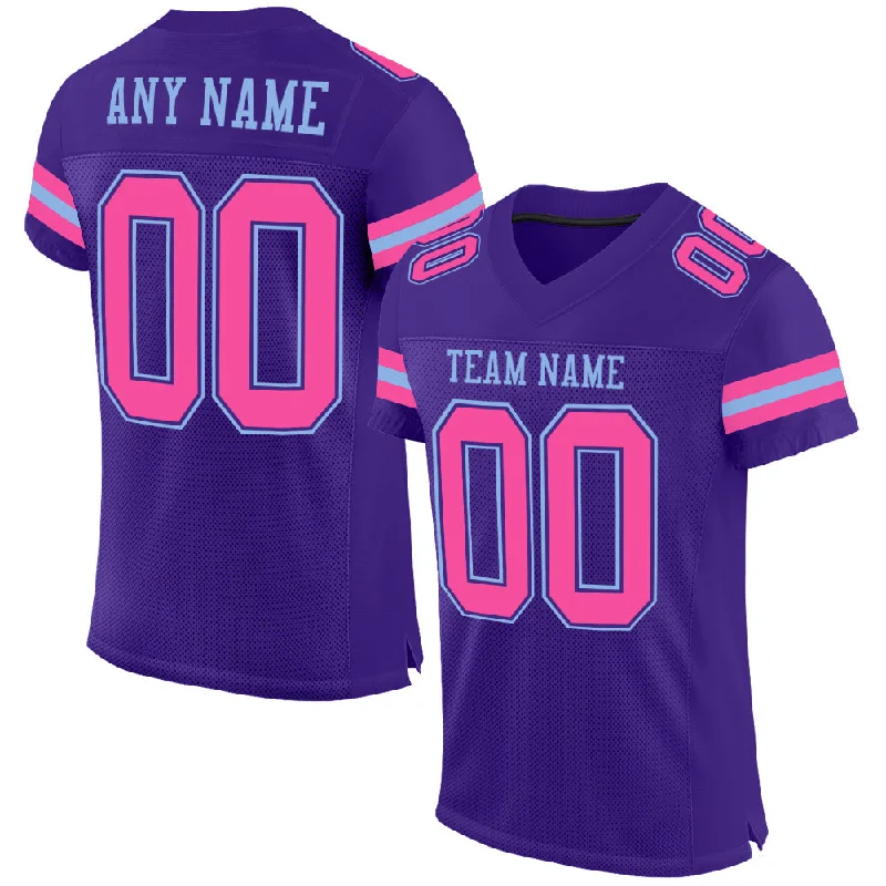 Football Jersey With Quick-Dry Material-Custom Purple Pink-Light Blue Mesh Authentic Football Jersey