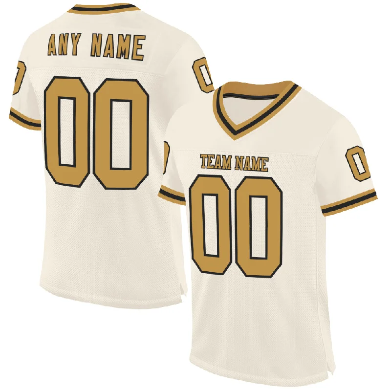 Football Jersey For Offensive Linemen-Custom Cream Old Gold-Black Mesh Authentic Throwback Football Jersey