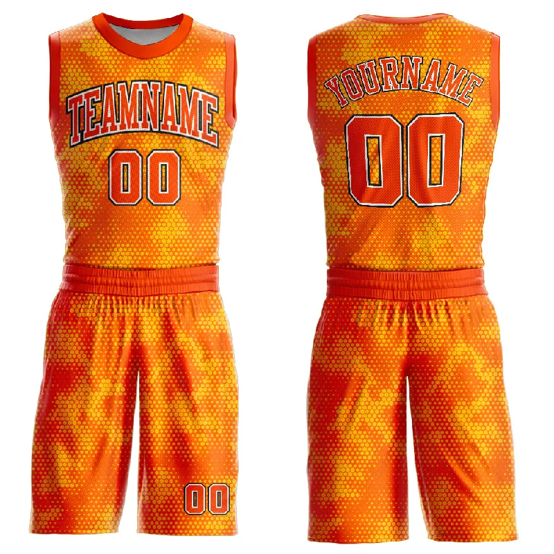 Basketball Jersey With Team Spirit-Custom Gold Orange Black-White Round Neck Sublimation Basketball Suit Jersey