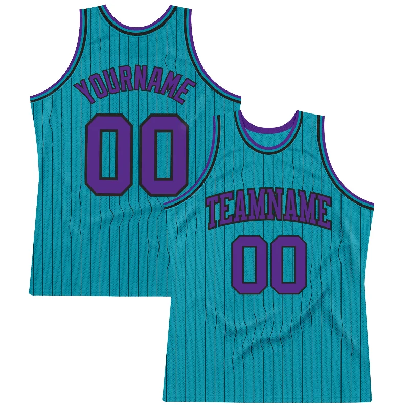 Basketball Jersey With Streetball Theme-Custom Teal Black Pinstripe Purple Authentic Basketball Jersey