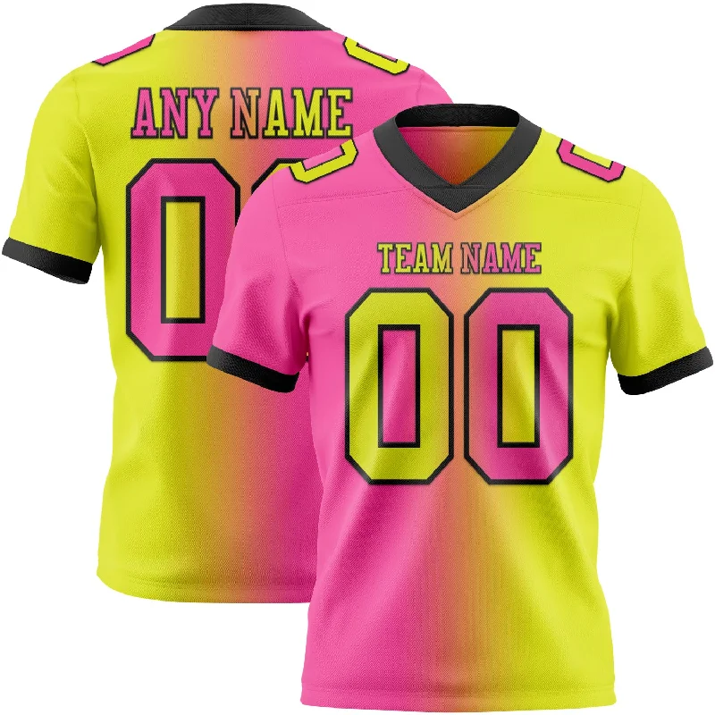 Football Jersey With Custom Font Styles-Custom Neon Yellow Pink-Black Mesh Authentic Gradient Fashion Football Jersey