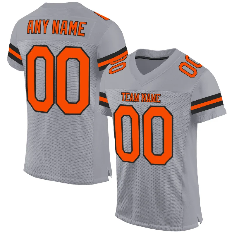 Football Jersey With Fade-Resistant Print-Custom Light Gray Orange-Black Mesh Authentic Football Jersey