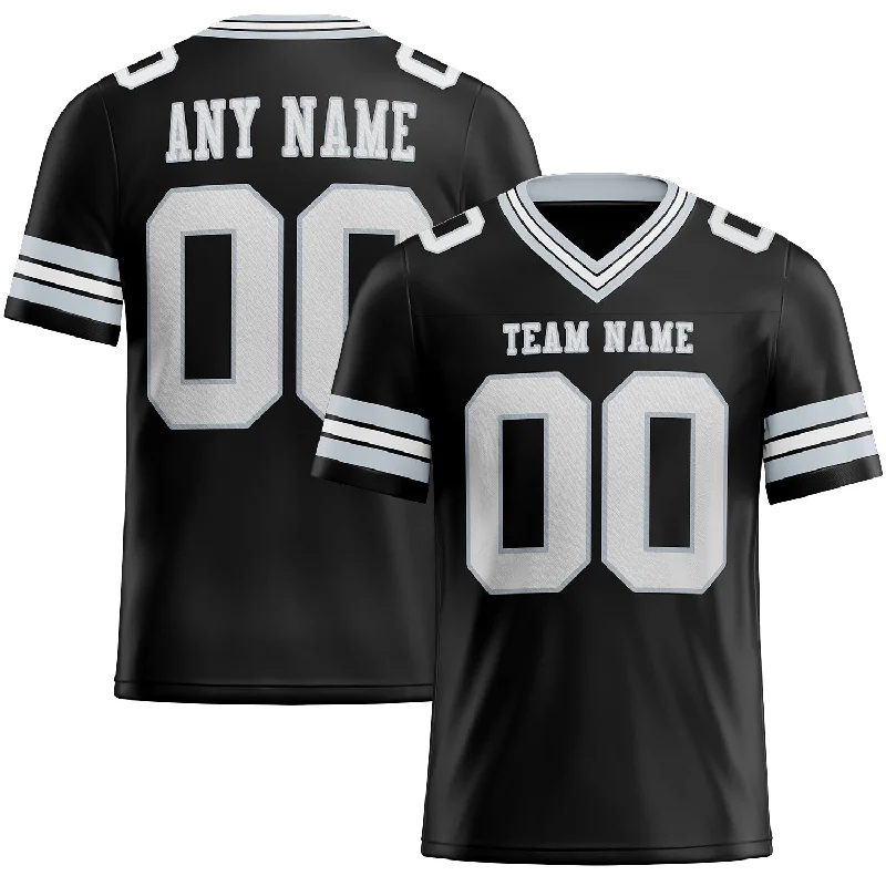 Football Jersey For Flag Football-Custom Black White-Silver Mesh Authentic Football Jersey