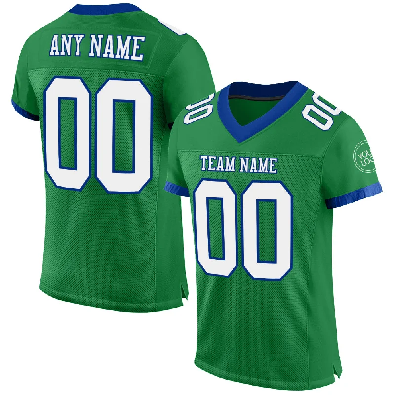 Football Jersey With Long Sleeves-Custom Grass Green White-Royal Mesh Authentic Football Jersey