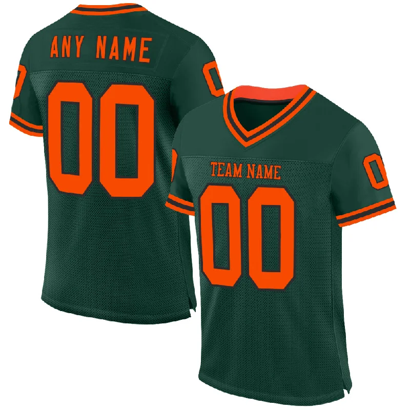 Football Jersey With Glow-In-The-Dark Print-Custom Green Orange-Black Mesh Authentic Throwback Football Jersey