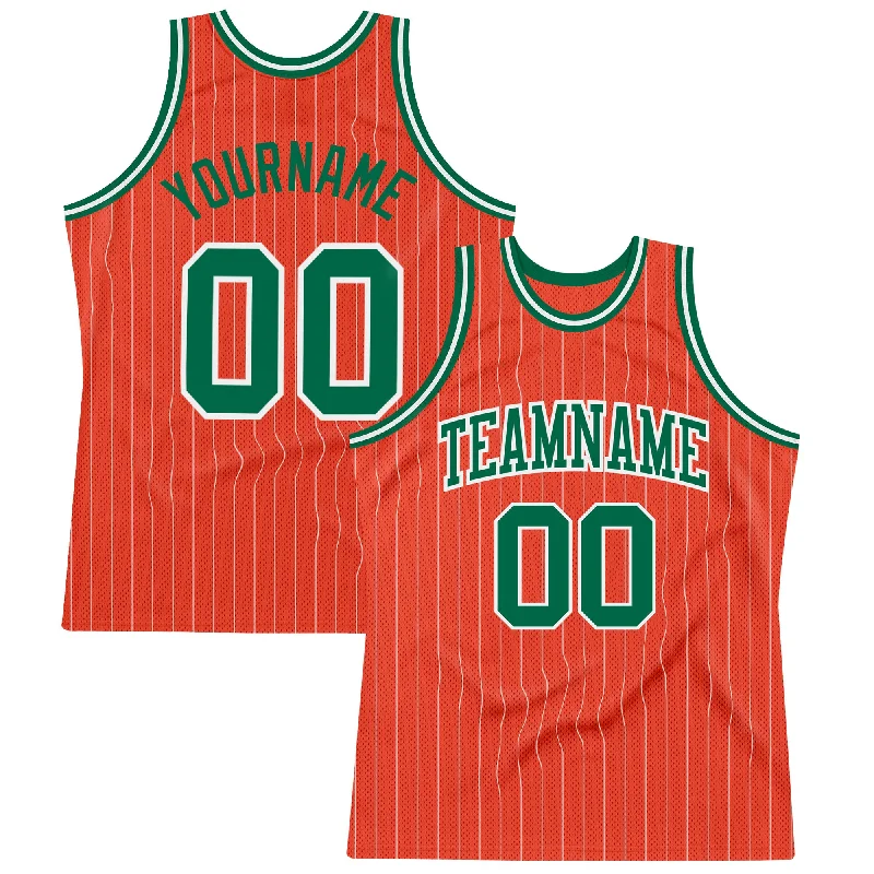 Basketball Jersey With Screen-Printed Graphics-Custom Orange White Pinstripe Kelly Green Authentic Basketball Jersey