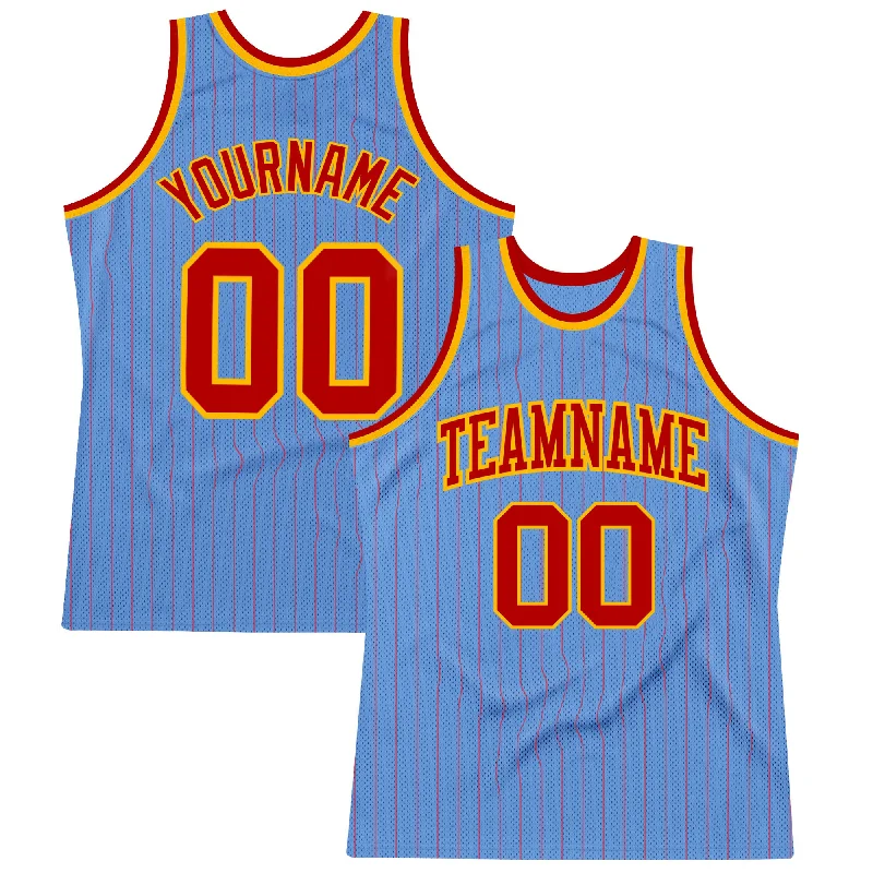 Basketball Jersey With Minimal Branding-Custom Light Blue Red Pinstripe Red-Gold Authentic Basketball Jersey