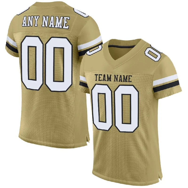 Football Jersey With Matching Shorts-Custom Vegas Gold White-Black Mesh Authentic Football Jersey