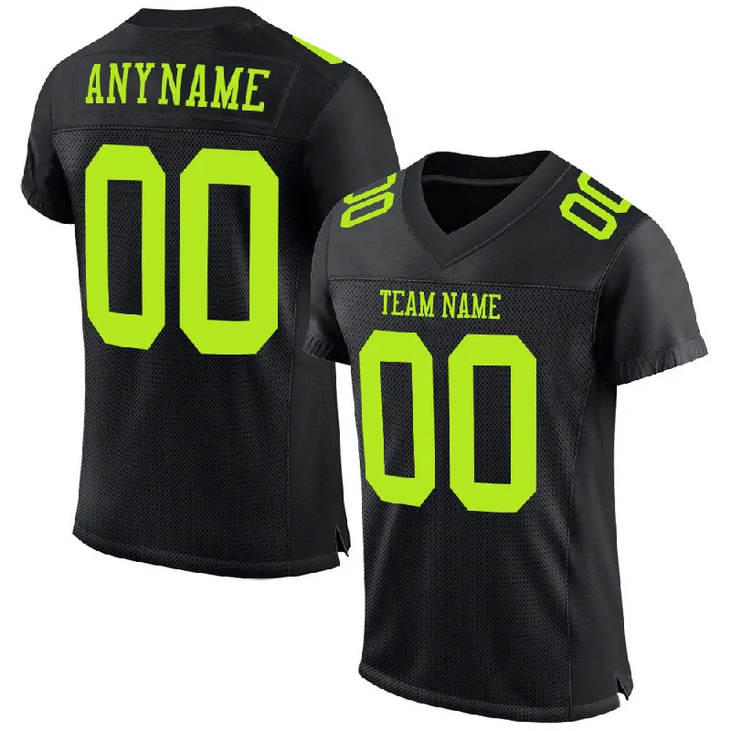 Football Jersey For Defensive Linemen-Custom Black Neon Green Mesh Authentic Football Jersey