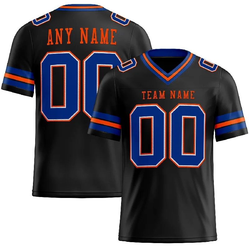 Football Jersey With Flag Football Theme-Custom Black Royal-Orange Mesh Authentic Football Jersey