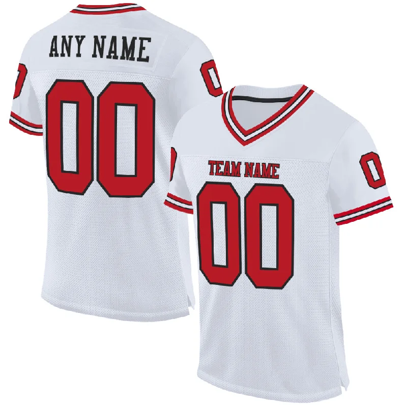 Football Jersey For Indoor Matches-Custom White Red-Black Mesh Authentic Throwback Football Jersey