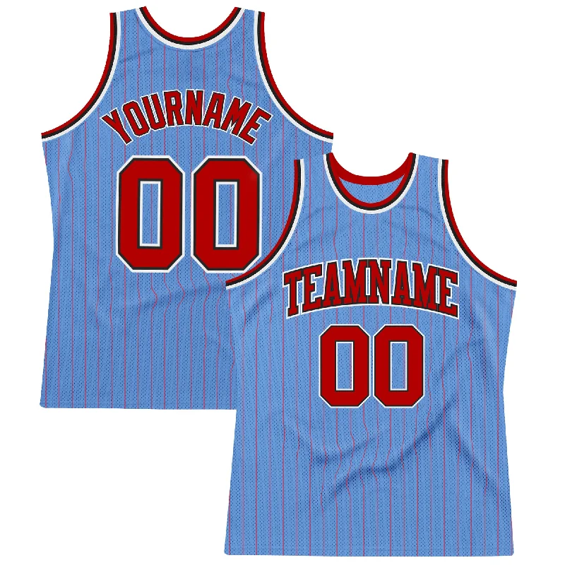 Basketball Jersey With Water Resistance-Custom Light Blue Red Pinstripe Red-Black Authentic Basketball Jersey