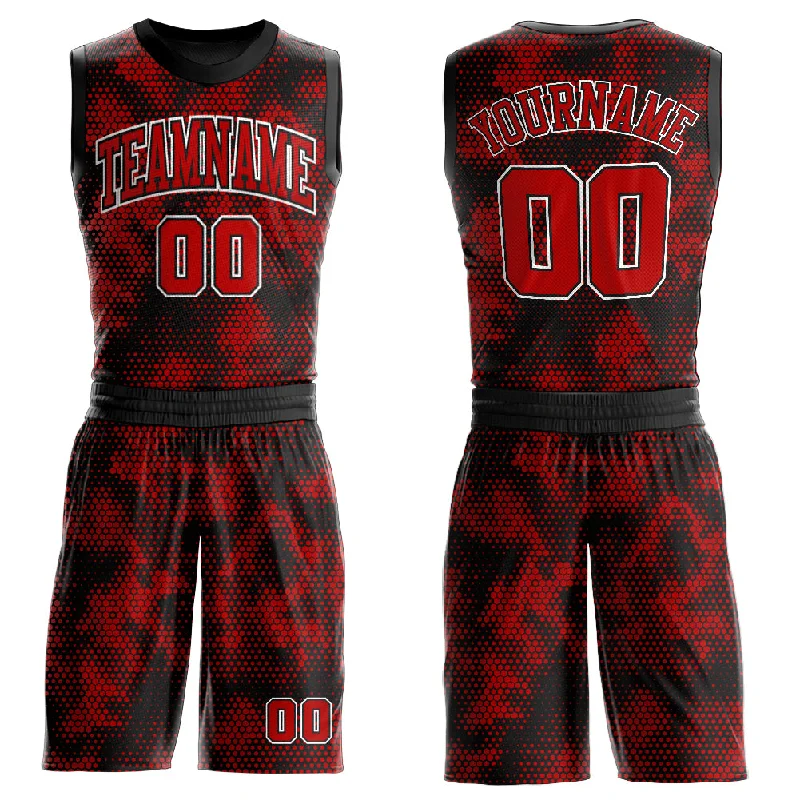 Basketball Jersey For Point Guards-Custom Black Red-White Round Neck Sublimation Basketball Suit Jersey