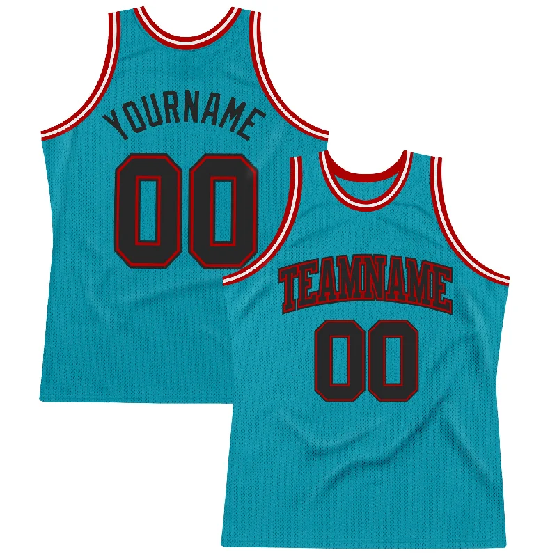 Basketball Jersey With Modern Athletic Cut-Custom Teal Black-Red Authentic Throwback Basketball Jersey