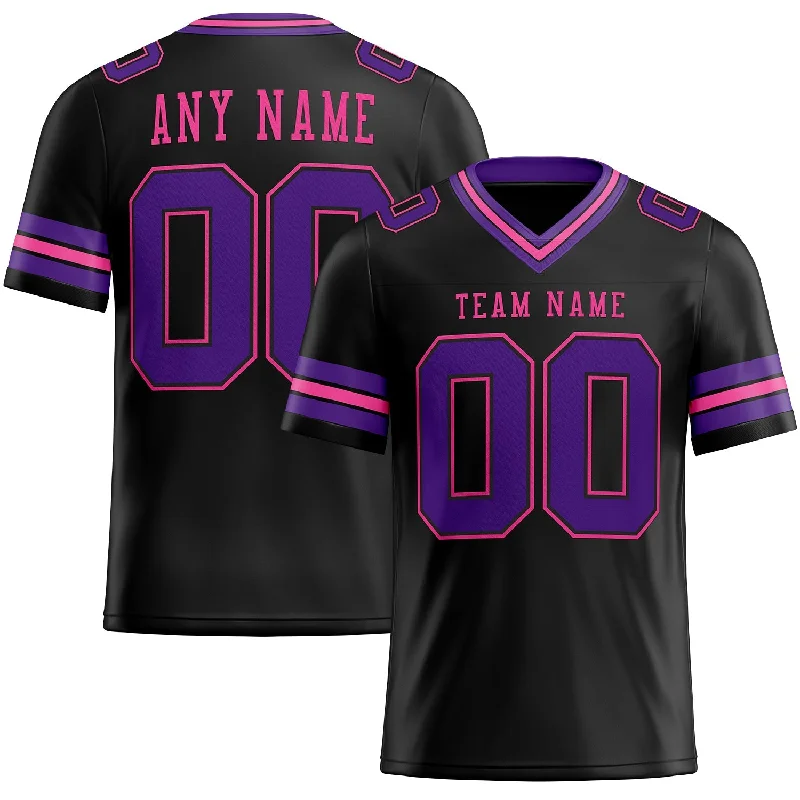 Football Jersey With Graffiti Design-Custom Black Purple-Pink Mesh Authentic Football Jersey