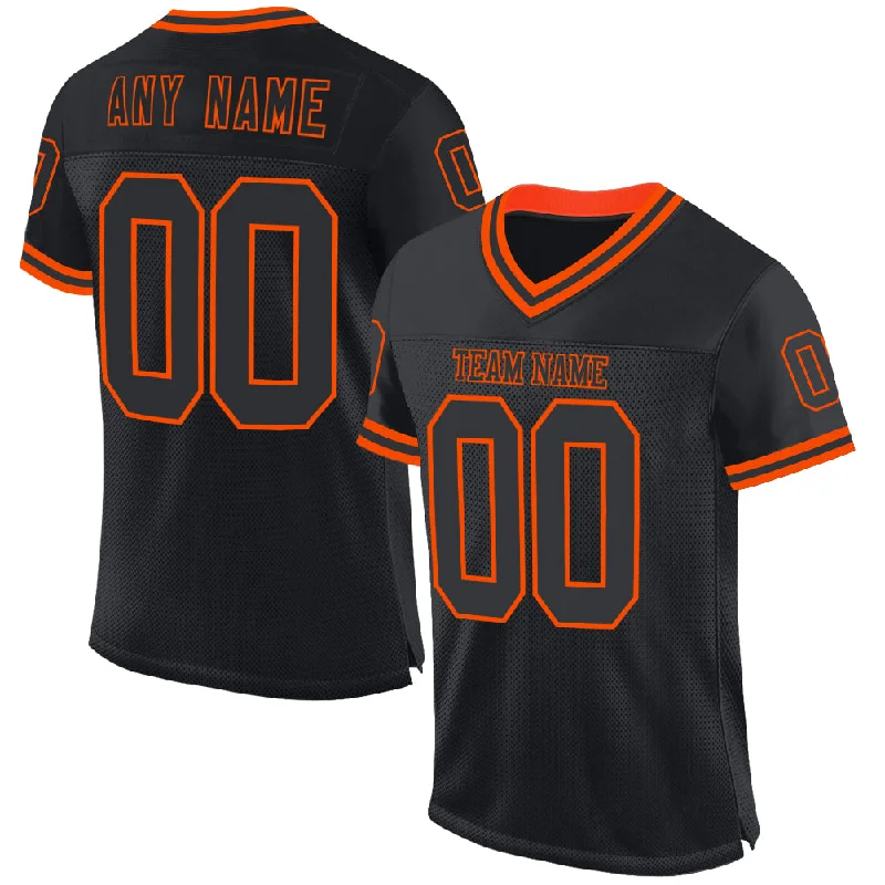 Football Jersey With Tear-Resistant Fabric-Custom Black Orange Mesh Authentic Throwback Football Jersey