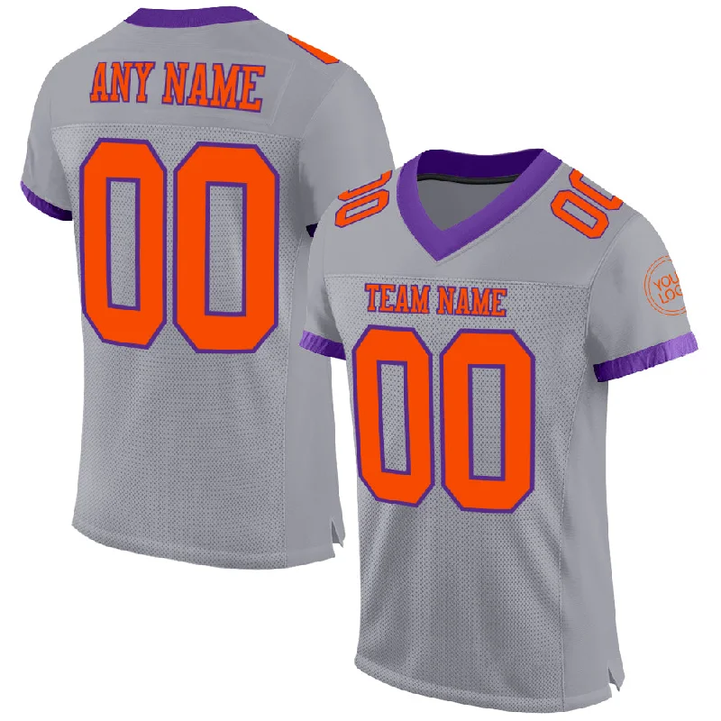 Football Jersey With Breathable Fabric-Custom Gray Orange-Purple Mesh Authentic Football Jersey