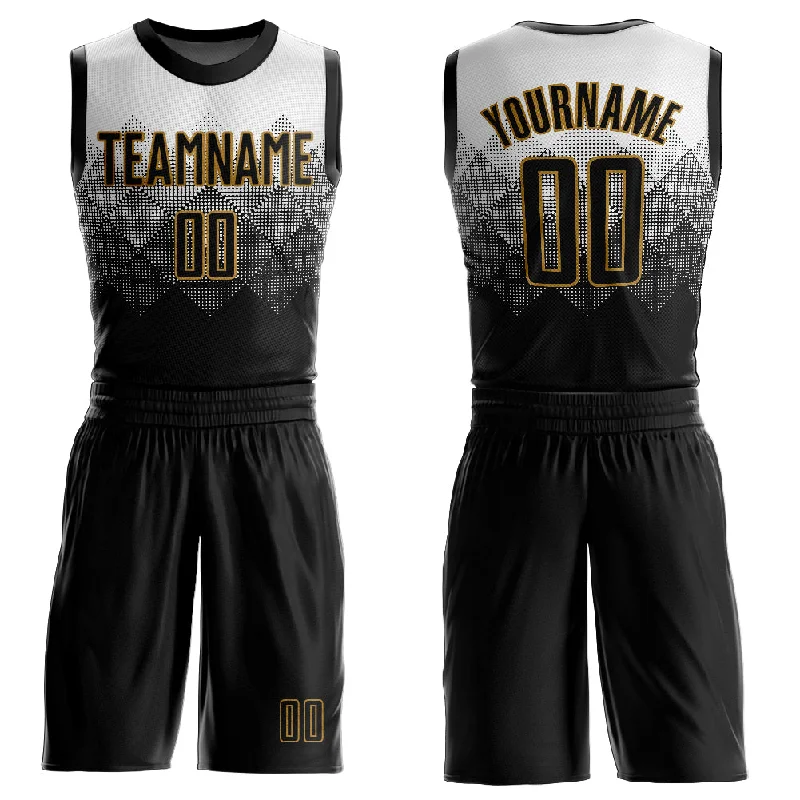 Basketball Jersey With Energy Return Fabric-Custom White Black-Old Gold Round Neck Sublimation Basketball Suit Jersey