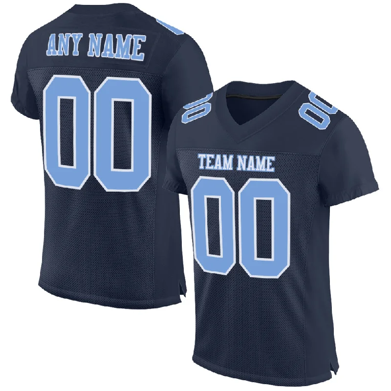 Football Jersey With Limited Edition Design-Custom Navy Light Blue-White Mesh Authentic Football Jersey