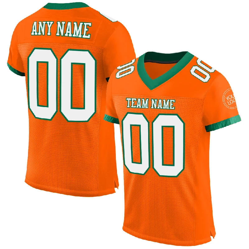 Football Jersey With Silicone Patch-Custom Orange White-Kelly Green Mesh Authentic Football Jersey