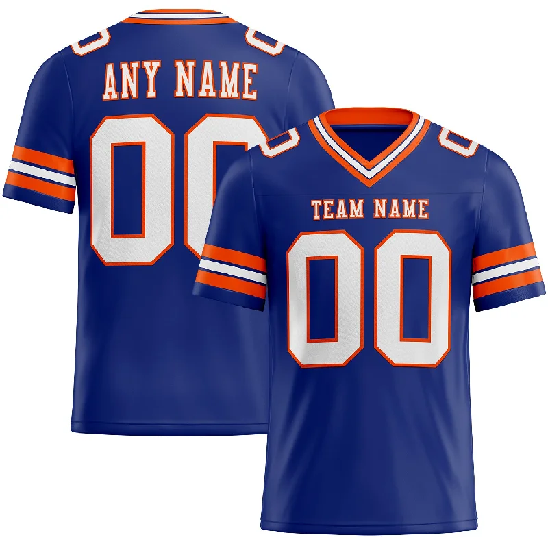 Football Jersey With Vintage Look-Custom Royal White-Orange Mesh Authentic Football Jersey