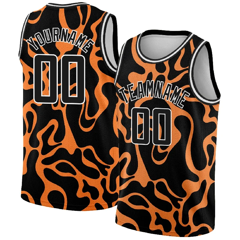 Basketball Jersey For Practice-Custom Black Bay Orange-White 3D Pattern Design Tiger Prints Authentic Basketball Jersey