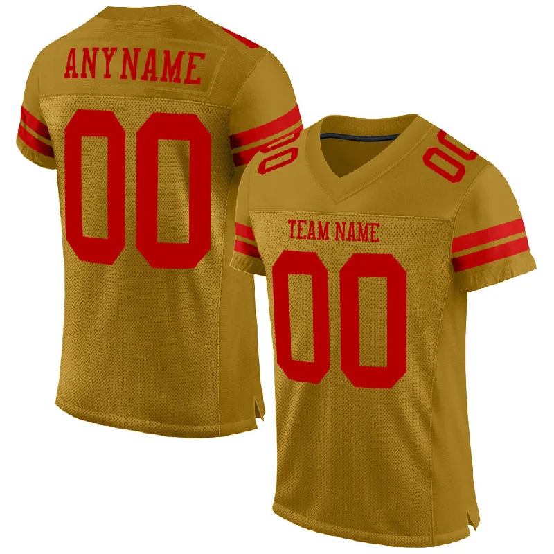 Football Jersey With Performance Fabric-Custom Old Gold Red Mesh Authentic Football Jersey