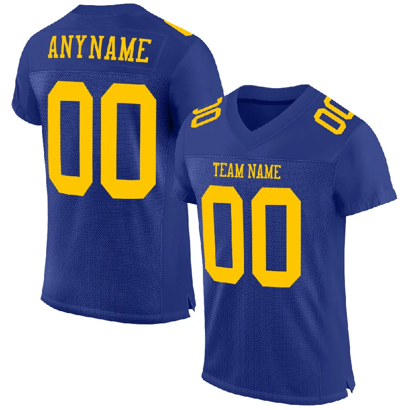 Football Jersey With High Durability-Custom Royal Gold Mesh Authentic Football Jersey