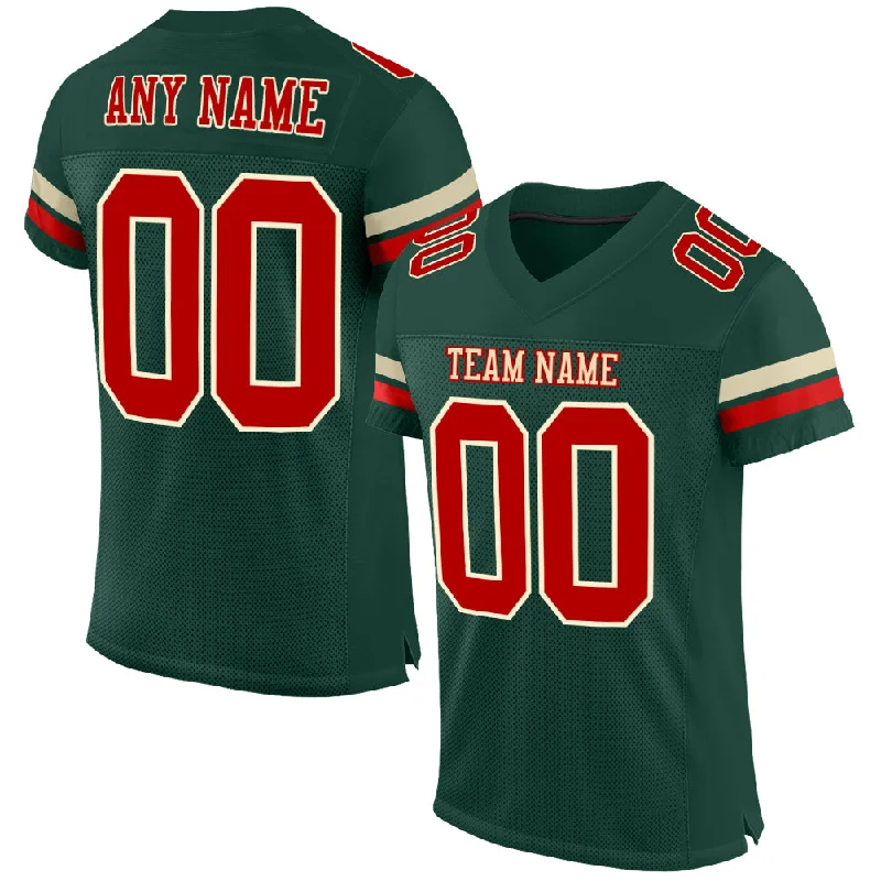 Football Jersey With Elastic Armholes-Custom Green Red-Cream Mesh Authentic Football Jersey