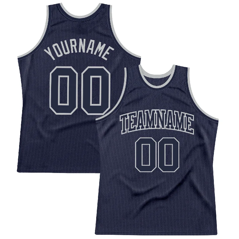 Basketball Jersey With Motivational Messages-Custom Navy Navy-Gray Authentic Throwback Basketball Jersey