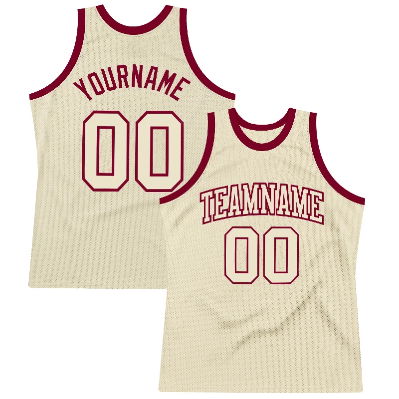 Basketball Jersey With Black And White-Custom Cream Cream-Maroon Authentic Throwback Basketball Jersey