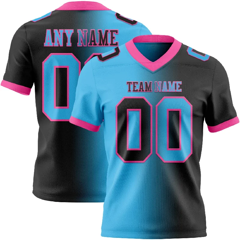 Football Jersey With Flag Football Theme-Custom Black Sky Blue-Pink Mesh Authentic Gradient Fashion Football Jersey