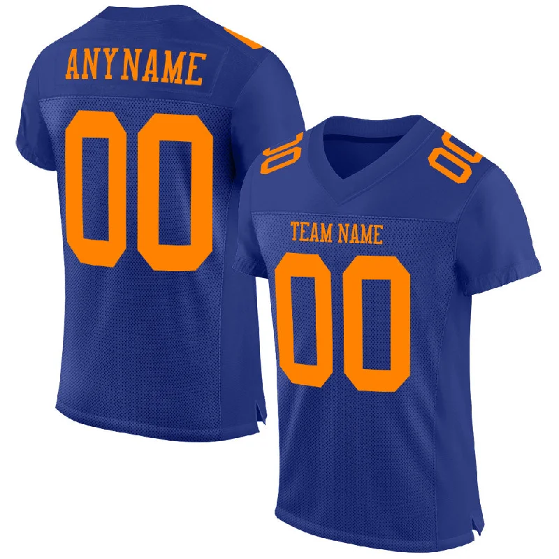 Football Jersey With Anti-Odor Treatment-Custom Royal Bay Orange Mesh Authentic Football Jersey