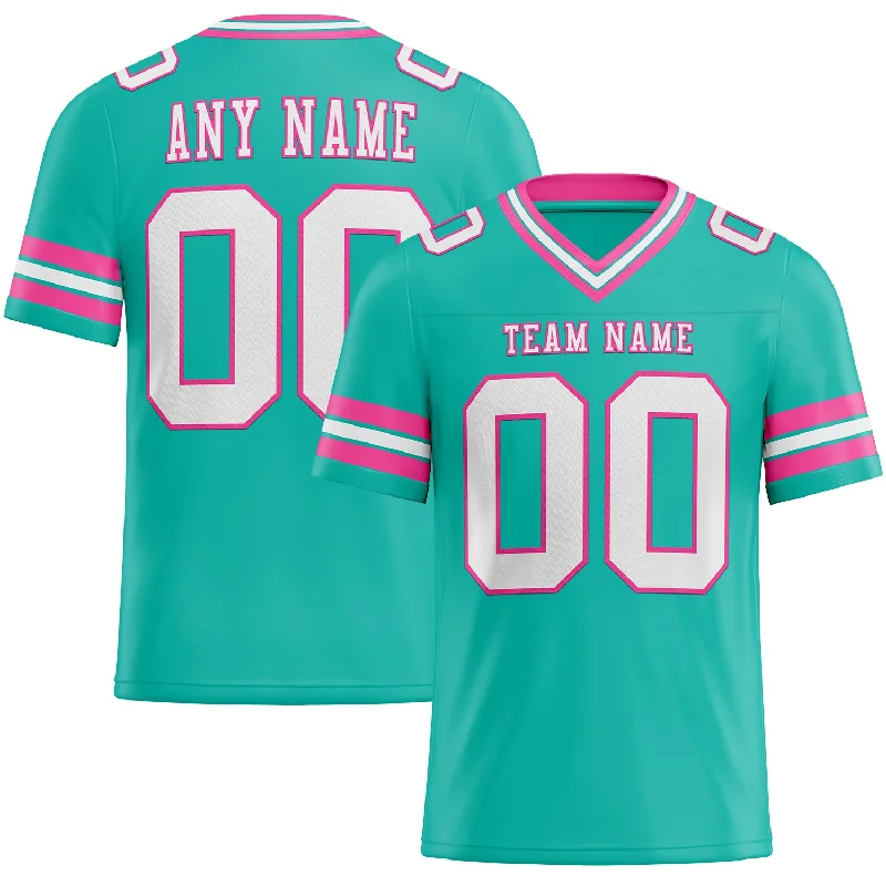 Football Jersey With Color Block Pattern-Custom Aqua White-Pink Mesh Authentic Football Jersey