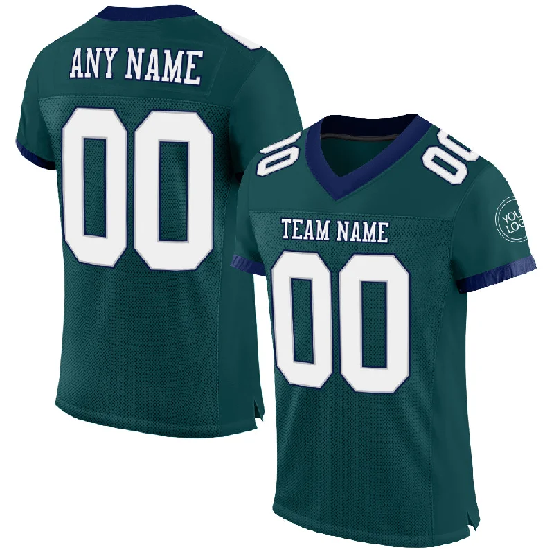 Football Jersey With Sportswear Aesthetic-Custom Midnight Green White Gray-Navy Mesh Authentic Football Jersey