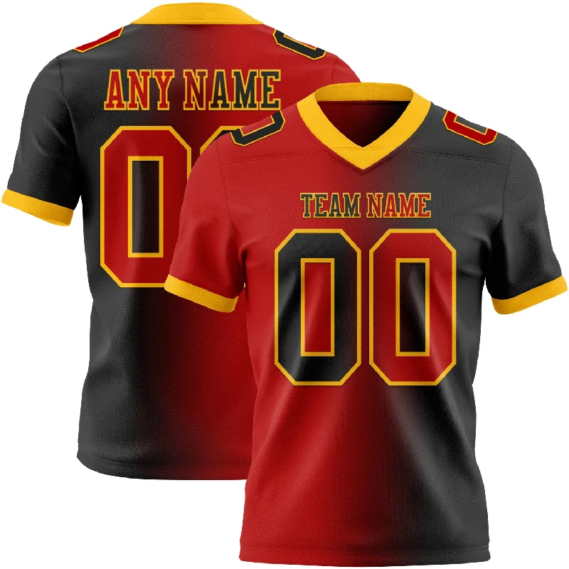 Football Jersey With Custom Name-Custom Black Red-Gold Mesh Authentic Gradient Fashion Football Jersey