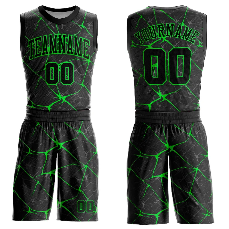 Basketball Jersey With Streetwear Influence-Custom Black Neon Green Round Neck Sublimation Basketball Suit Jersey