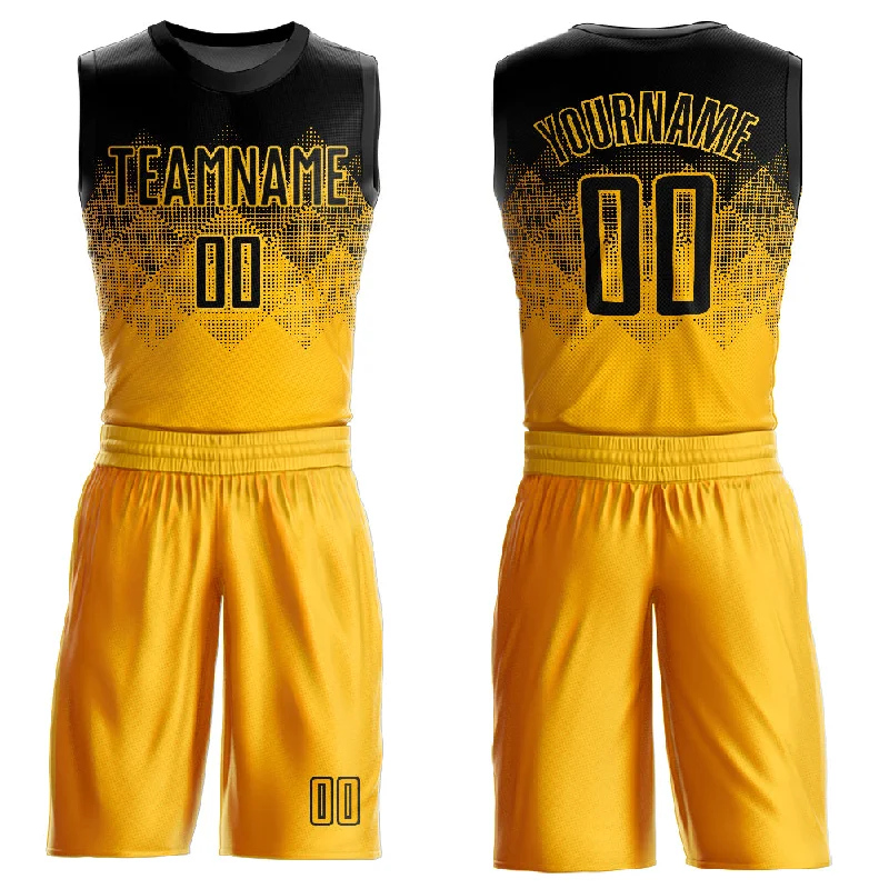 Basketball Jersey For Tall Players-Custom Yellow Black Round Neck Sublimation Basketball Suit Jersey