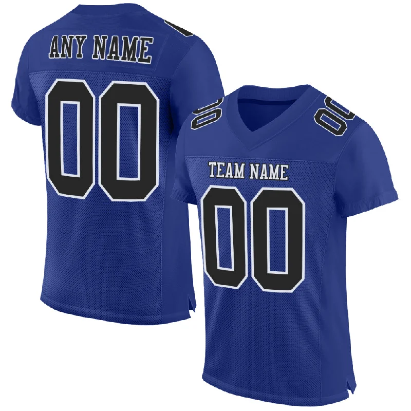 Football Jersey With Ergonomic Fit-Custom Royal Black-White Mesh Authentic Football Jersey