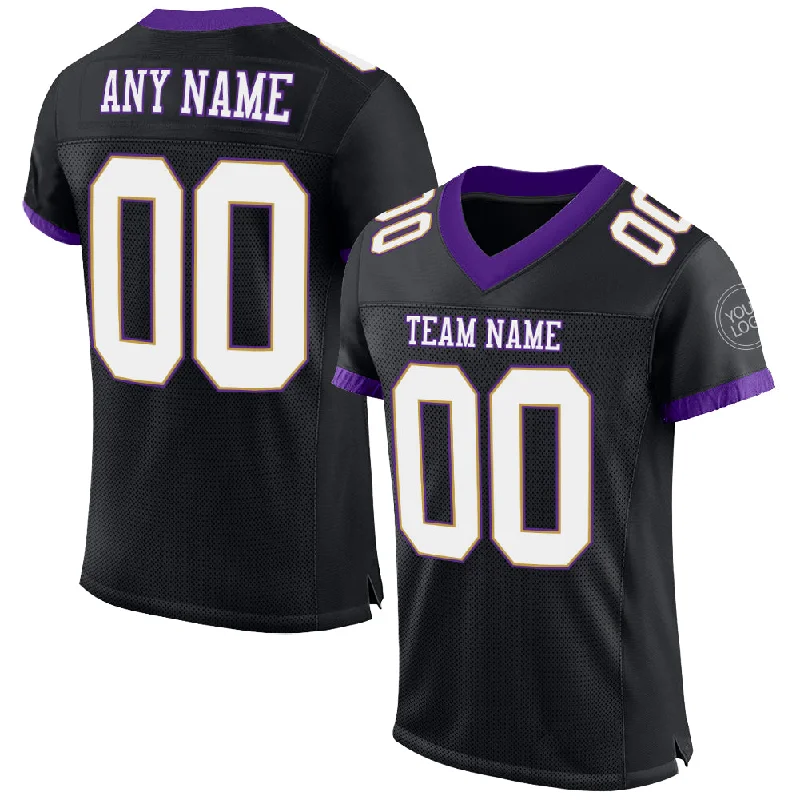 Football Jersey For Indoor Matches-Custom Black White-Purple Mesh Authentic Football Jersey