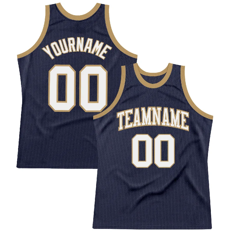 Basketball Jersey With Funny Slogans-Custom Navy White-Old Gold Authentic Throwback Basketball Jersey