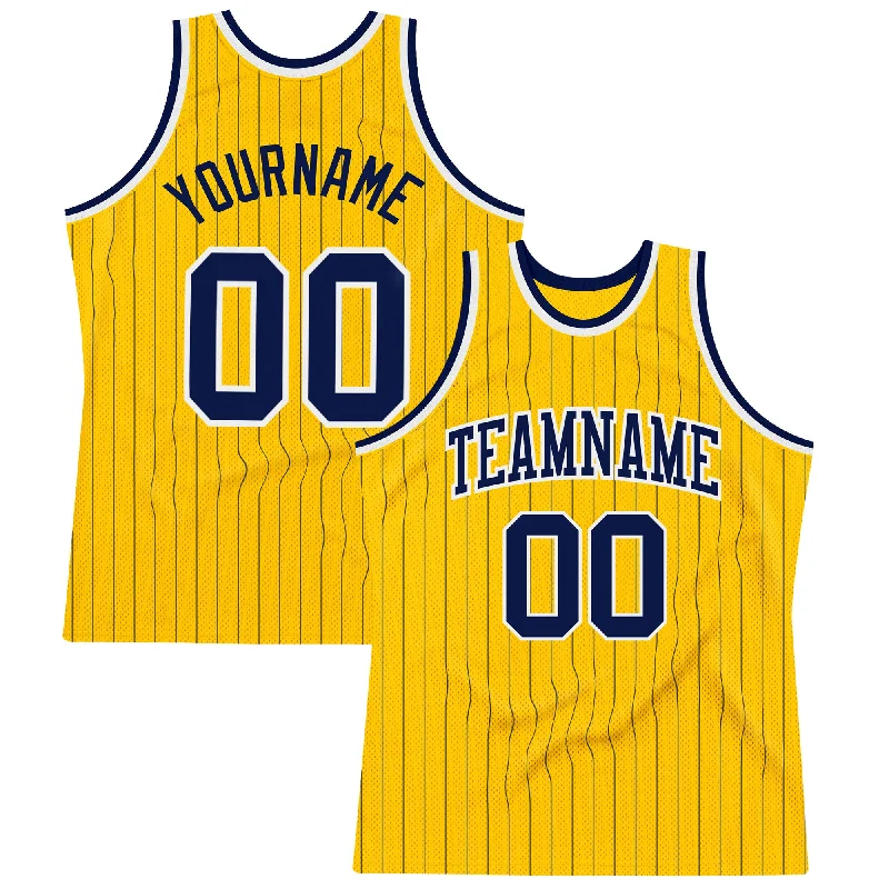 Basketball Jersey With Camo Print-Custom Gold Navy Pinstripe Navy-White Authentic Basketball Jersey