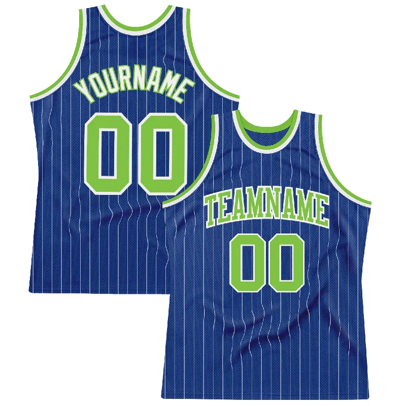 Basketball Jersey With Iconic Number-Custom Royal White Pinstripe Neon Green-White Authentic Basketball Jersey