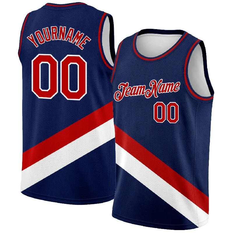 Basketball Jersey With Heat-Pressed Graphics-Custom Navy Red-White Modern Authentic City Edition Basketball Jersey