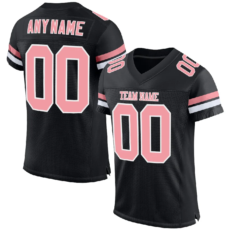 Football Jersey With Full Uniform Set-Custom Black Medium Pink-White Mesh Authentic Football Jersey