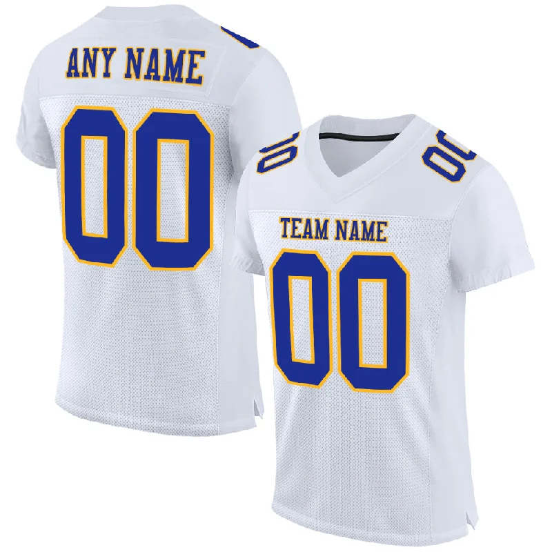 Football Jersey With Energy Return Fabric-Custom White Royal-Gold Mesh Authentic Football Jersey