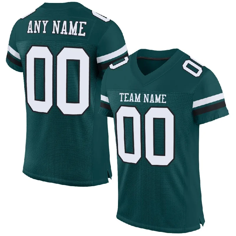 Football Jersey With V-Neck Collar-Custom Midnight Green White-Black Mesh Authentic Football Jersey